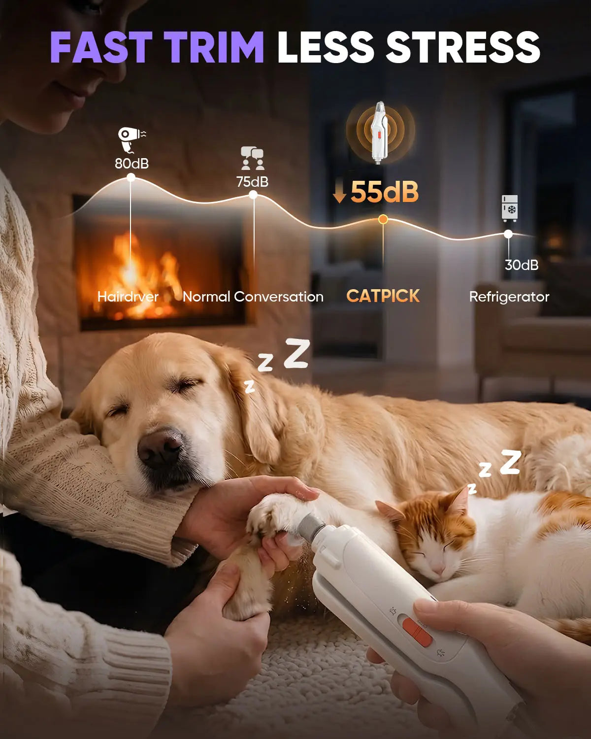 Catpick 2-In-1 Rechargeable Pet Grooming Kit - Nail Trimmer & File Set with LED Light for Safe, Quiet Claw Care for Dogs & Cats