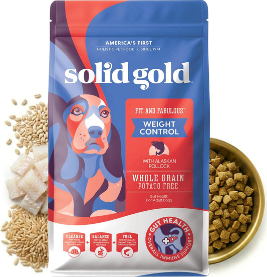 Solid Gold Healthy Weight Management Dry Dog Food for Adult & Senior Dogs - with Pollock, Whole Grain & Probiotics for Gut Health & Digestion Support - Dry Dog Food for Weight Management Support –24LB