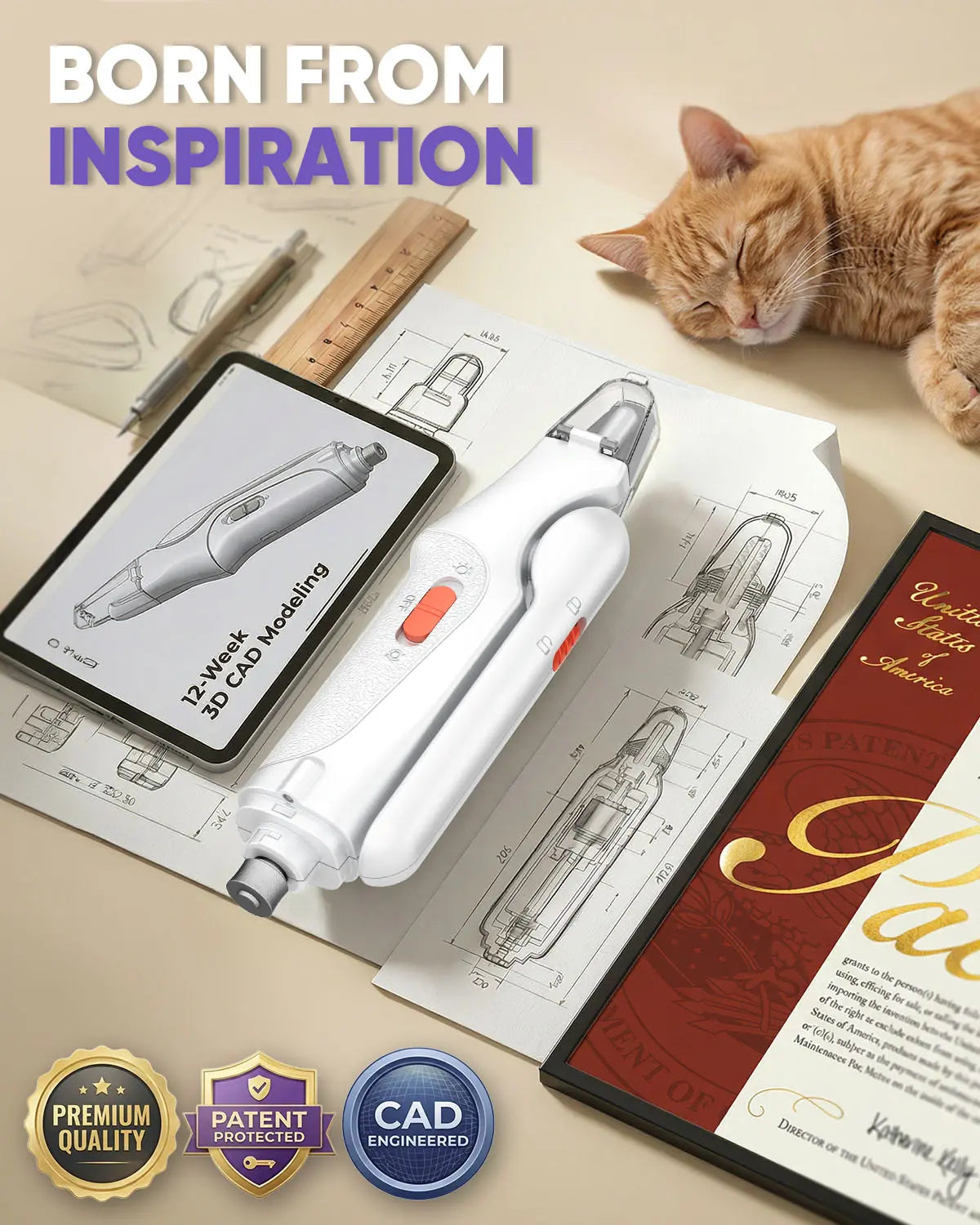 Catpick 2-In-1 Rechargeable Pet Grooming Kit - Nail Trimmer & File Set with LED Light for Safe, Quiet Claw Care for Dogs & Cats
