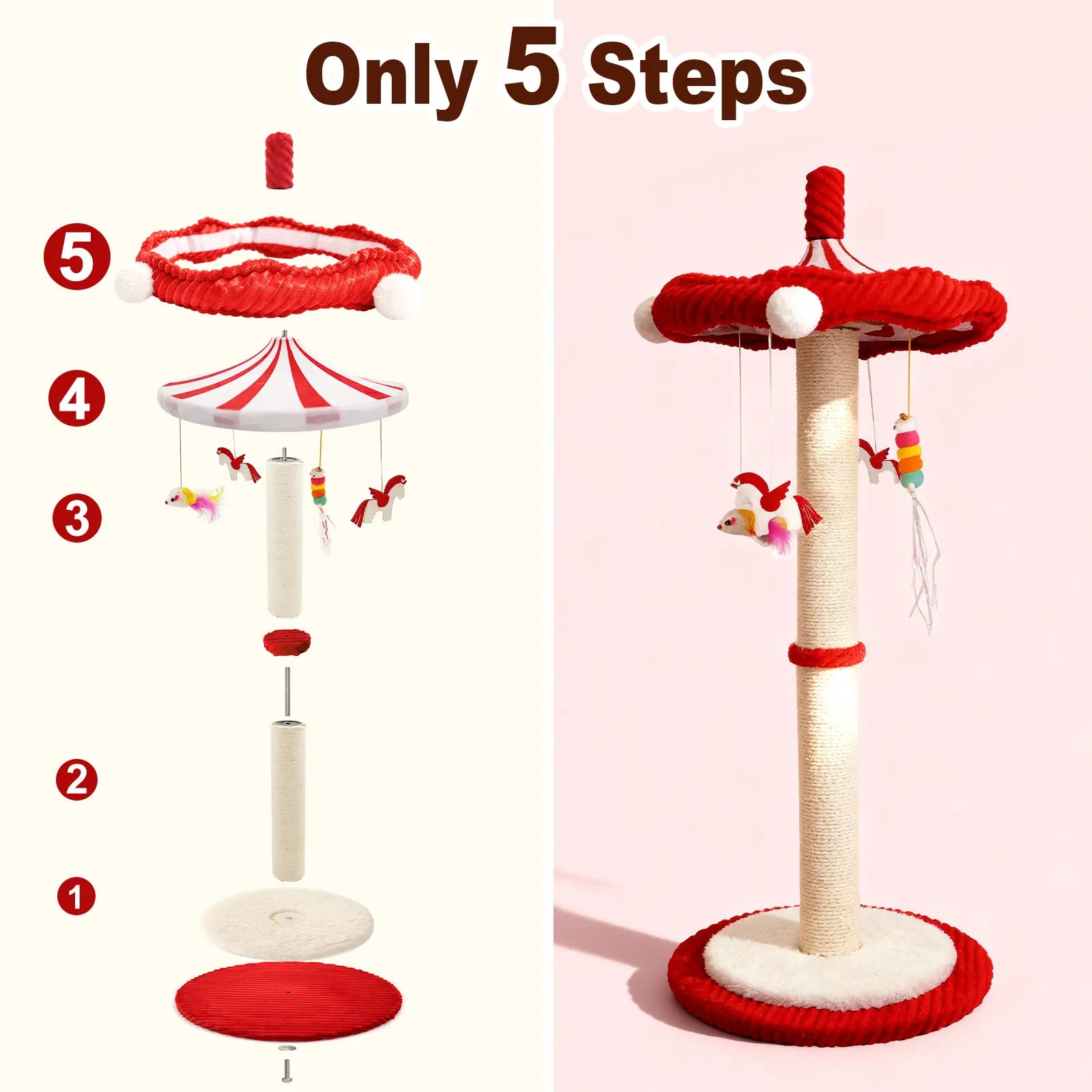 Interactive Carousel Sisal Cat Scratching Post & Circus Umbrella Toy - Perfect Cat Tree for Indoor Kittens and Adult Cats