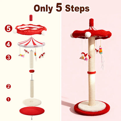 Interactive Carousel Sisal Cat Scratching Post & Circus Umbrella Toy - Perfect Cat Tree for Indoor Kittens and Adult Cats
