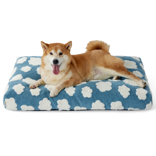 Lesure Thick Soft Washable Pet Mattress for Crate - Cozy Shredded Chopped Foam Pet Bed with Removable Cover,Cute Modern Fuzzy Plush, anti Slip Bottom Bedding Pad, Stylish Design for Indoor & Outdoor Use, Perfect for Winter Comfort