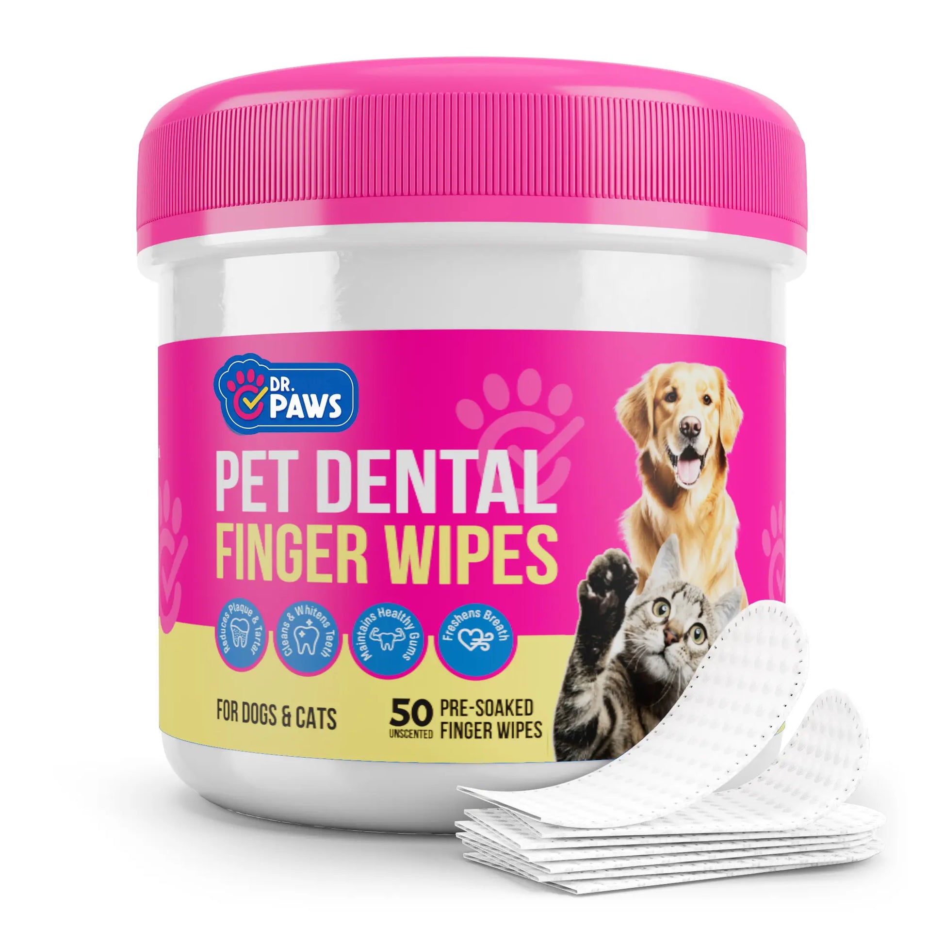 Dr. Paws Pet Care Finger Wipes – All-in-One Dental, Ear & Eye Cleaning for Dogs & Cats | Eliminate Plaque, Bad Breath, Tear Stains & Ear Wax | Hypoallergenic No-Rinse Grooming Solution