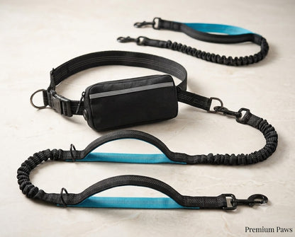 Hands Free Dog Leash with Zipper Pouch, Dual Padded Handles and Durable Bungee for Walking, Jogging and Running Your Dog (Medium, 8-25 Lbs, Black)