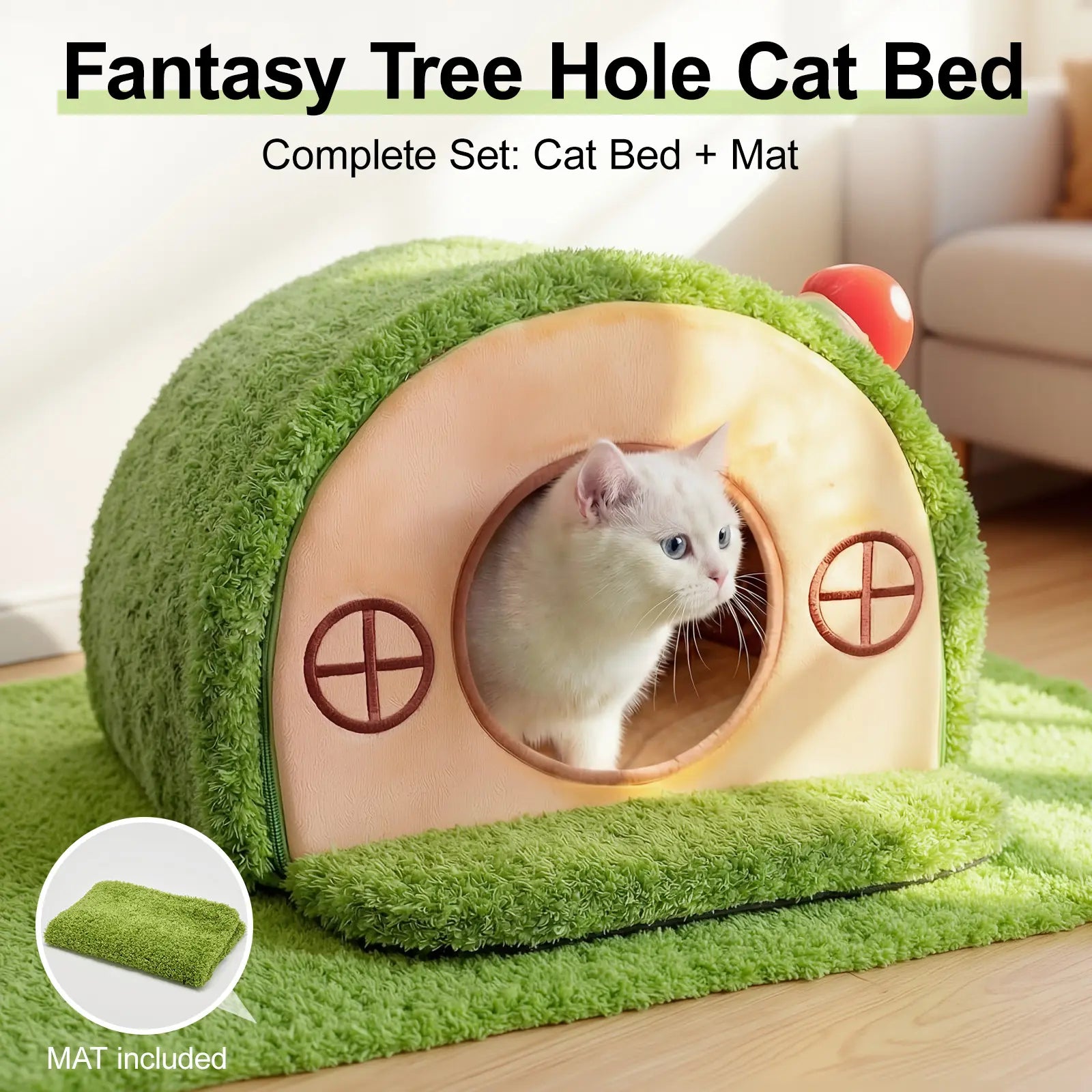 Cozy Crystal Velvet Cat Bed - Enclosed Whimsical Nest with Washable Cushion & Anti-Slip Bottom for Indoor Kittens