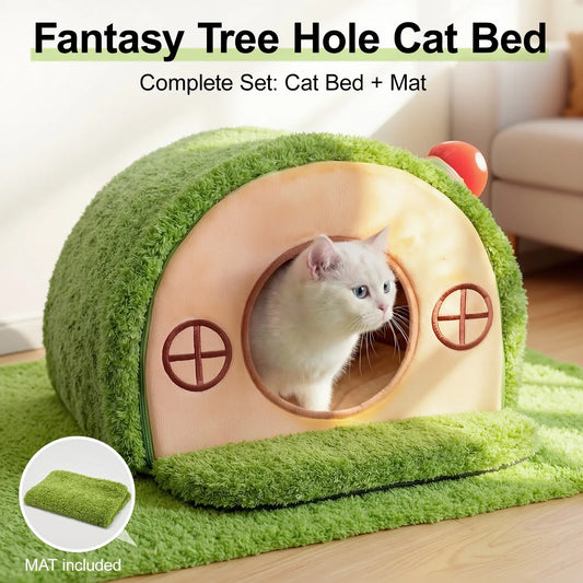 Cozy Crystal Velvet Cat Bed - Enclosed Whimsical Nest with Washable Cushion & Anti-Slip Bottom for Indoor Kittens