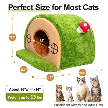 Cozy Crystal Velvet Cat Bed - Enclosed Whimsical Nest with Washable Cushion & Anti-Slip Bottom for Indoor Kittens
