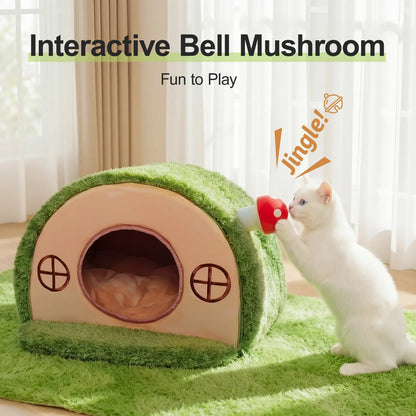 Cozy Crystal Velvet Cat Bed - Enclosed Whimsical Nest with Washable Cushion & Anti-Slip Bottom for Indoor Kittens
