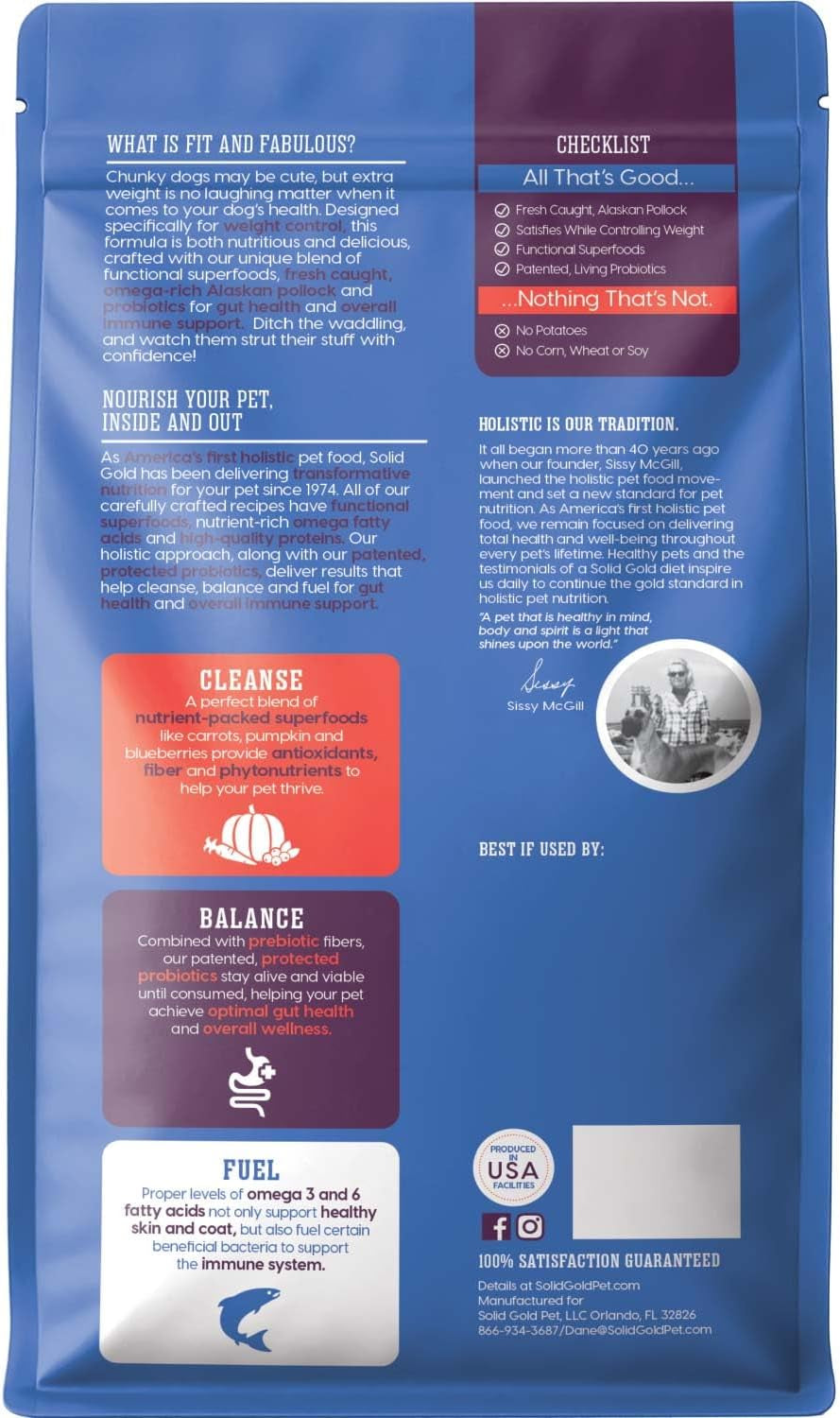 Solid Gold Healthy Weight Management Dry Dog Food for Adult & Senior Dogs - with Pollock, Whole Grain & Probiotics for Gut Health & Digestion Support - Dry Dog Food for Weight Management Support –24LB