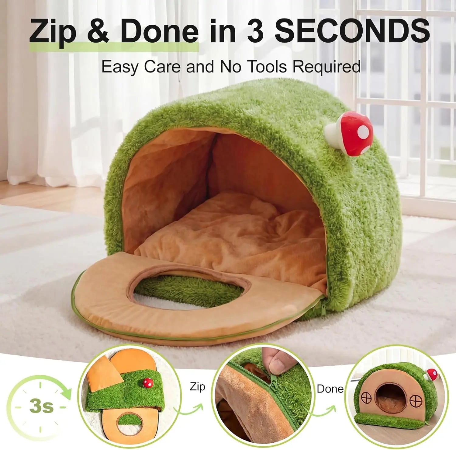 Cozy Crystal Velvet Cat Bed - Enclosed Whimsical Nest with Washable Cushion & Anti-Slip Bottom for Indoor Kittens
