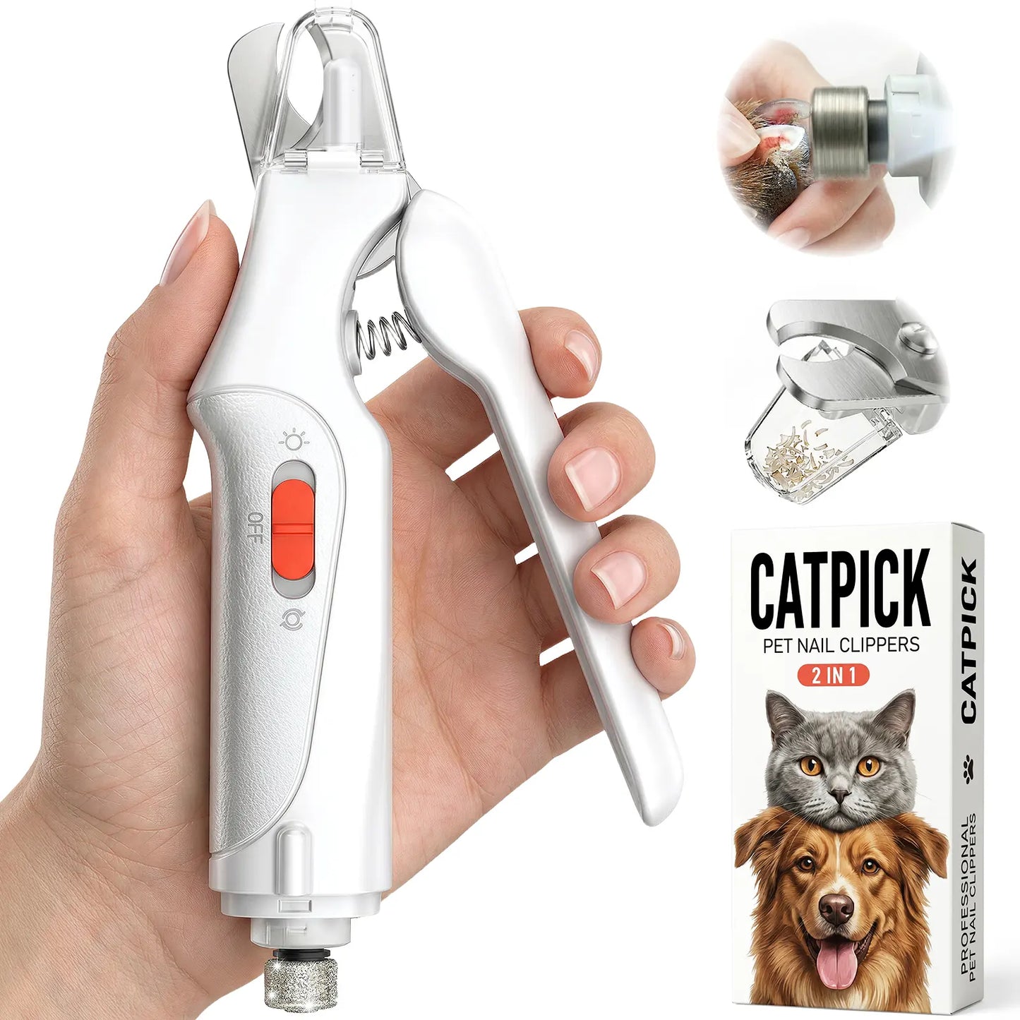 Catpick 2-In-1 Rechargeable Pet Grooming Kit - Nail Trimmer & File Set with LED Light for Safe, Quiet Claw Care for Dogs & Cats