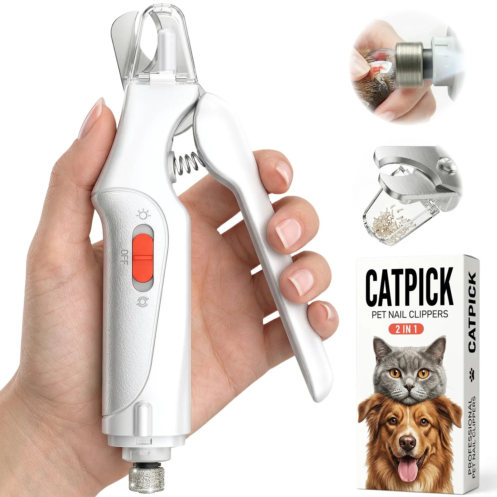 Catpick 2-In-1 Rechargeable Pet Grooming Kit - Nail Trimmer & File Set with LED Light for Safe, Quiet Claw Care for Dogs & Cats