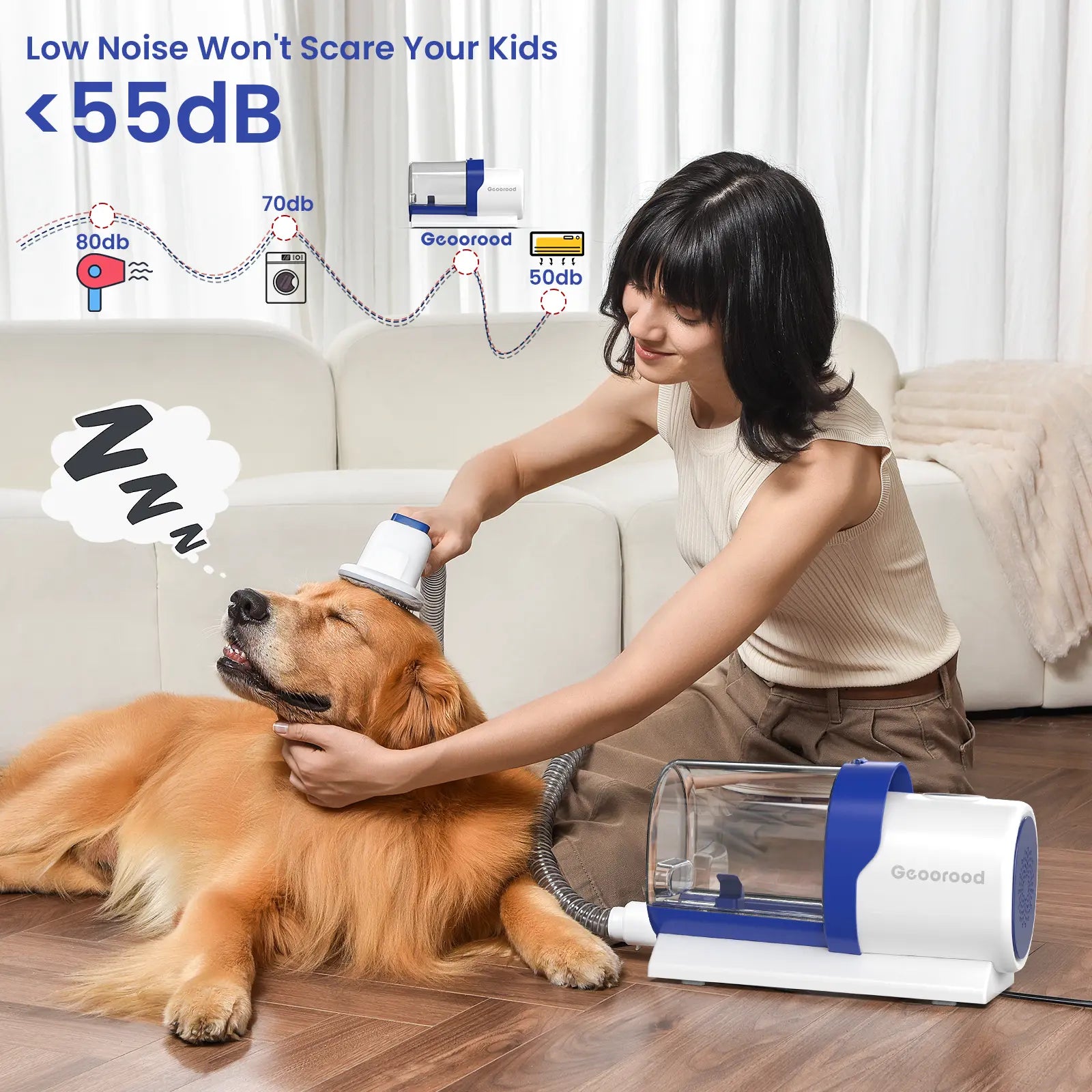 Geoorood All-In-One Dog Grooming Kit with Powerful Vacuum Brush - Lightweight, Portable, and Easy to Clean!