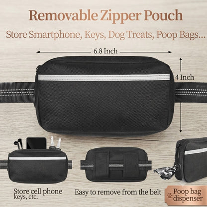Hands Free Dog Leash with Zipper Pouch, Dual Padded Handles and Durable Bungee for Walking, Jogging and Running Your Dog (Medium, 8-25 Lbs, Black)