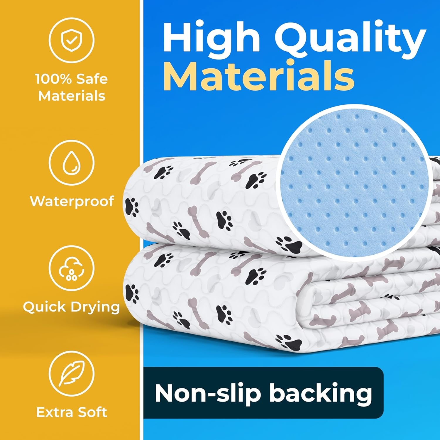 Premium Washable Dog Pee Pads - Waterproof & Anti-Slip Reusable Training Pads for Puppies (Pack of 6 - 30x34)