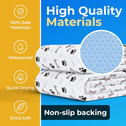 Premium Washable Dog Pee Pads - Waterproof & Anti-Slip Reusable Training Pads for Puppies (Pack of 6 - 30x34)