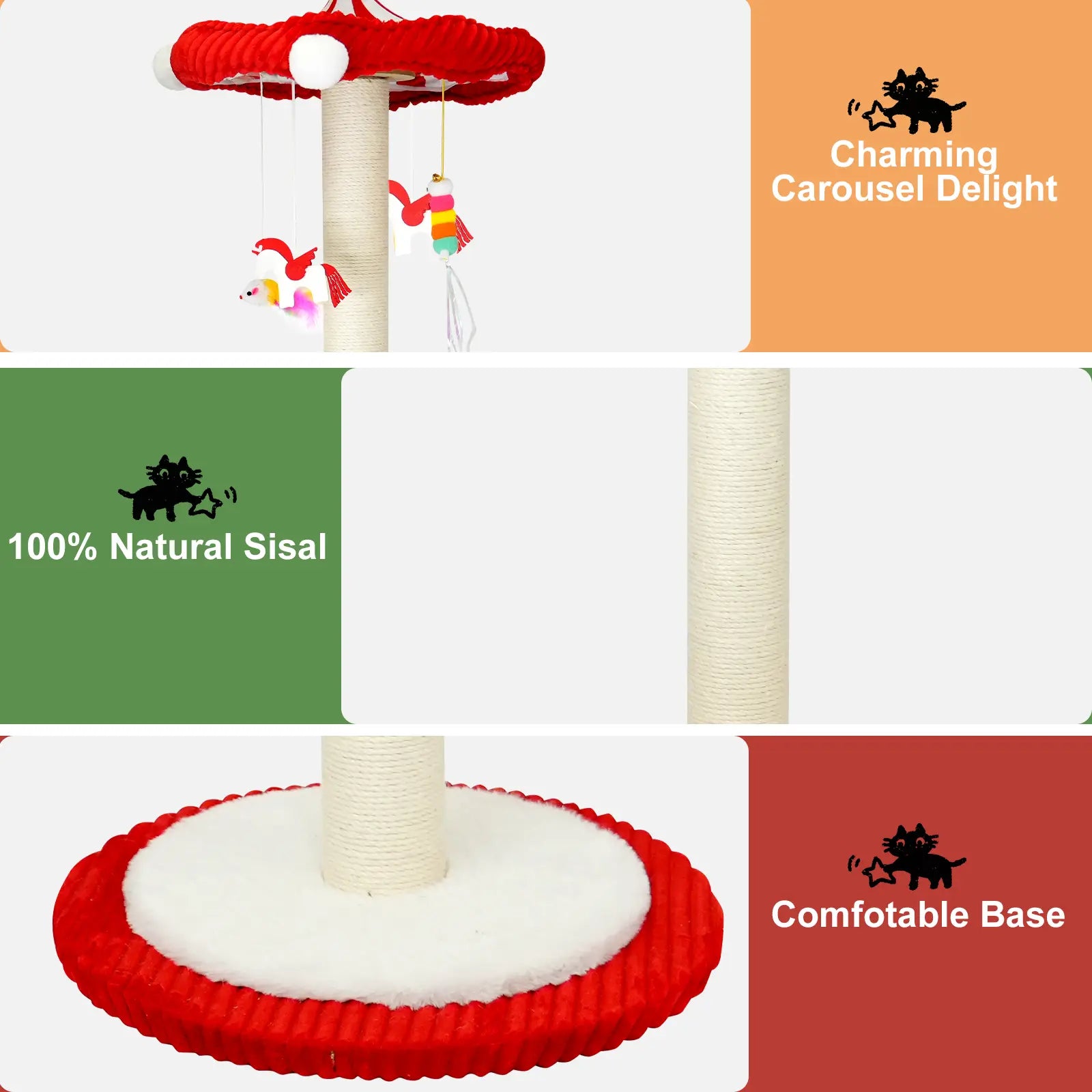 Interactive Carousel Sisal Cat Scratching Post & Circus Umbrella Toy - Perfect Cat Tree for Indoor Kittens and Adult Cats