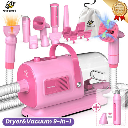 Geoorood All-In-One Dog Grooming Kit with Powerful Vacuum Brush - Lightweight, Portable, and Easy to Clean!