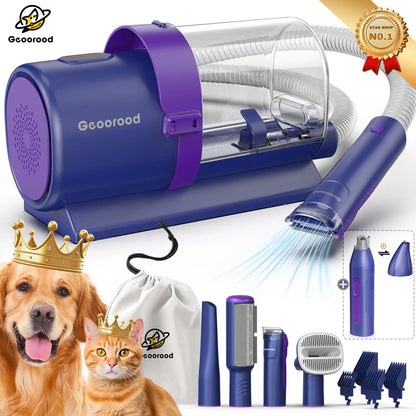 Geoorood All-In-One Dog Grooming Kit with Powerful Vacuum Brush - Lightweight, Portable, and Easy to Clean!