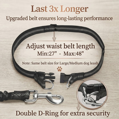 Hands Free Dog Leash with Zipper Pouch, Dual Padded Handles and Durable Bungee for Walking, Jogging and Running Your Dog (Medium, 8-25 Lbs, Black)