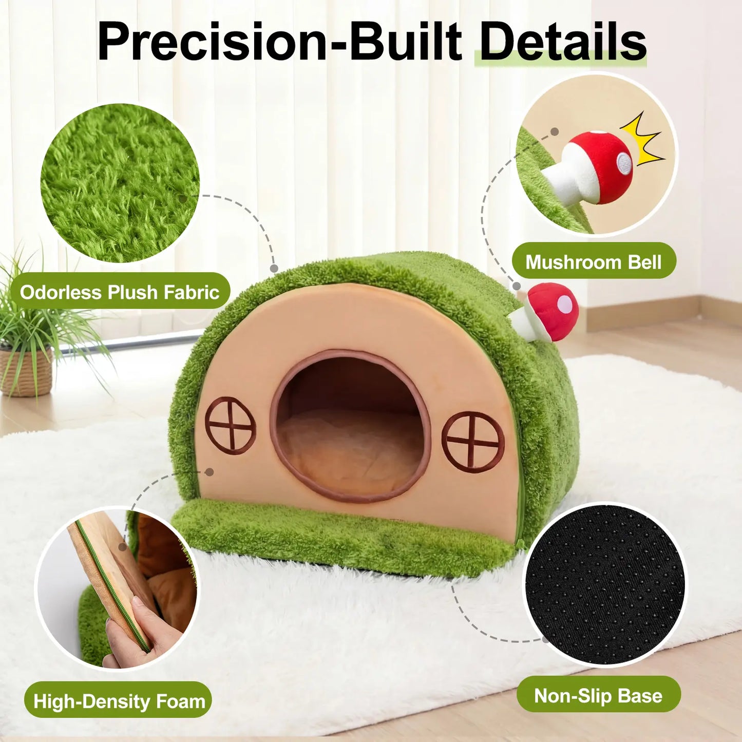 Cozy Crystal Velvet Cat Bed - Enclosed Whimsical Nest with Washable Cushion & Anti-Slip Bottom for Indoor Kittens
