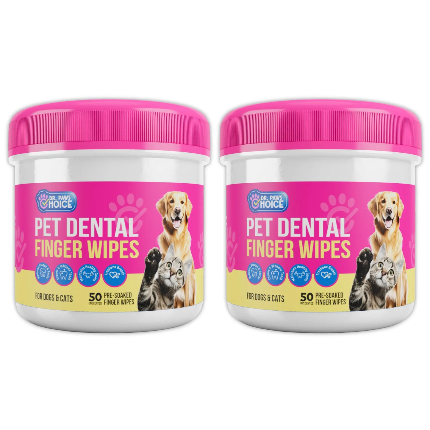 Dr. Paws Pet Care Finger Wipes – All-in-One Dental, Ear & Eye Cleaning for Dogs & Cats | Eliminate Plaque, Bad Breath, Tear Stains & Ear Wax | Hypoallergenic No-Rinse Grooming Solution