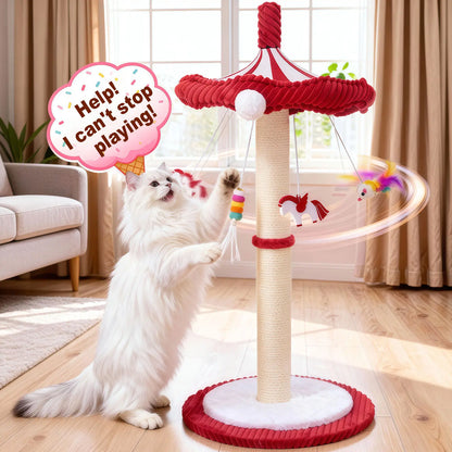 Interactive Carousel Sisal Cat Scratching Post & Circus Umbrella Toy - Perfect Cat Tree for Indoor Kittens and Adult Cats