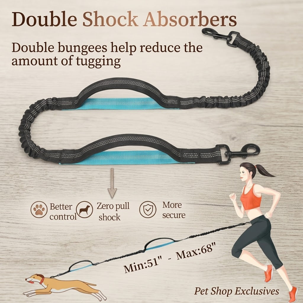 Hands Free Dog Leash with Zipper Pouch, Dual Padded Handles and Durable Bungee for Walking, Jogging and Running Your Dog (Medium, 8-25 Lbs, Black)