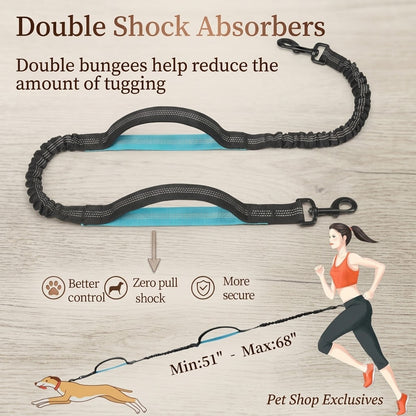 Hands Free Dog Leash with Zipper Pouch, Dual Padded Handles and Durable Bungee for Walking, Jogging and Running Your Dog (Medium, 8-25 Lbs, Black)