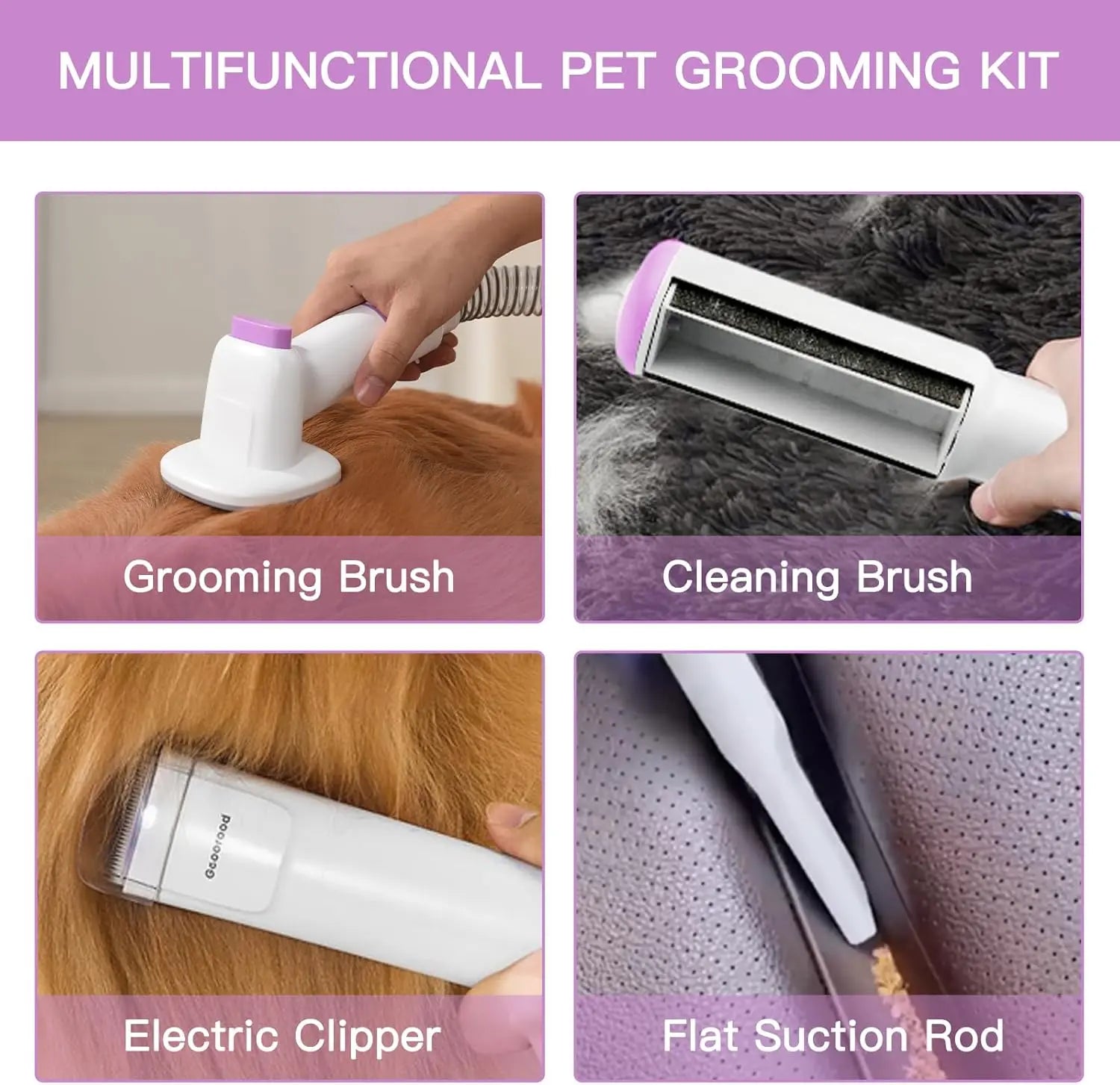 Geoorood All-In-One Dog Grooming Kit with Powerful Vacuum Brush - Lightweight, Portable, and Easy to Clean!