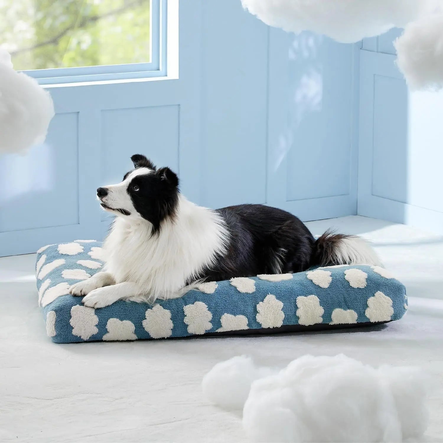 Lesure Thick Soft Washable Pet Mattress for Crate - Cozy Shredded Chopped Foam Pet Bed with Removable Cover,Cute Modern Fuzzy Plush, anti Slip Bottom Bedding Pad, Stylish Design for Indoor & Outdoor Use, Perfect for Winter Comfort