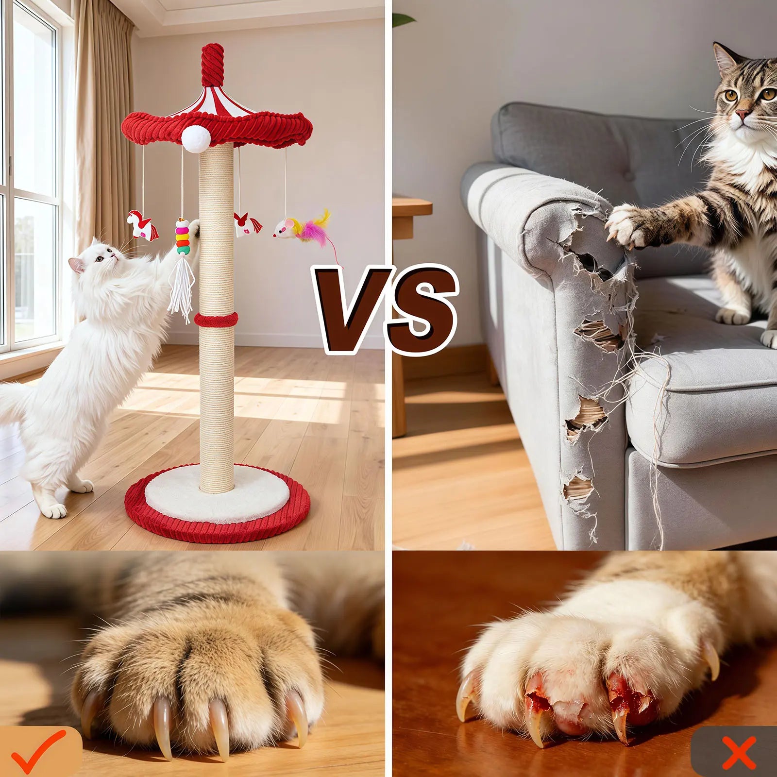 Interactive Carousel Sisal Cat Scratching Post & Circus Umbrella Toy - Perfect Cat Tree for Indoor Kittens and Adult Cats