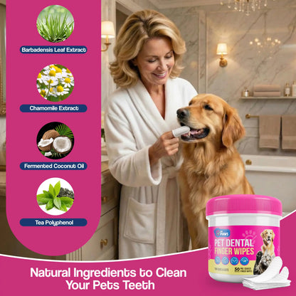 Dr. Paws Pet Care Finger Wipes – All-in-One Dental, Ear & Eye Cleaning for Dogs & Cats | Eliminate Plaque, Bad Breath, Tear Stains & Ear Wax | Hypoallergenic No-Rinse Grooming Solution