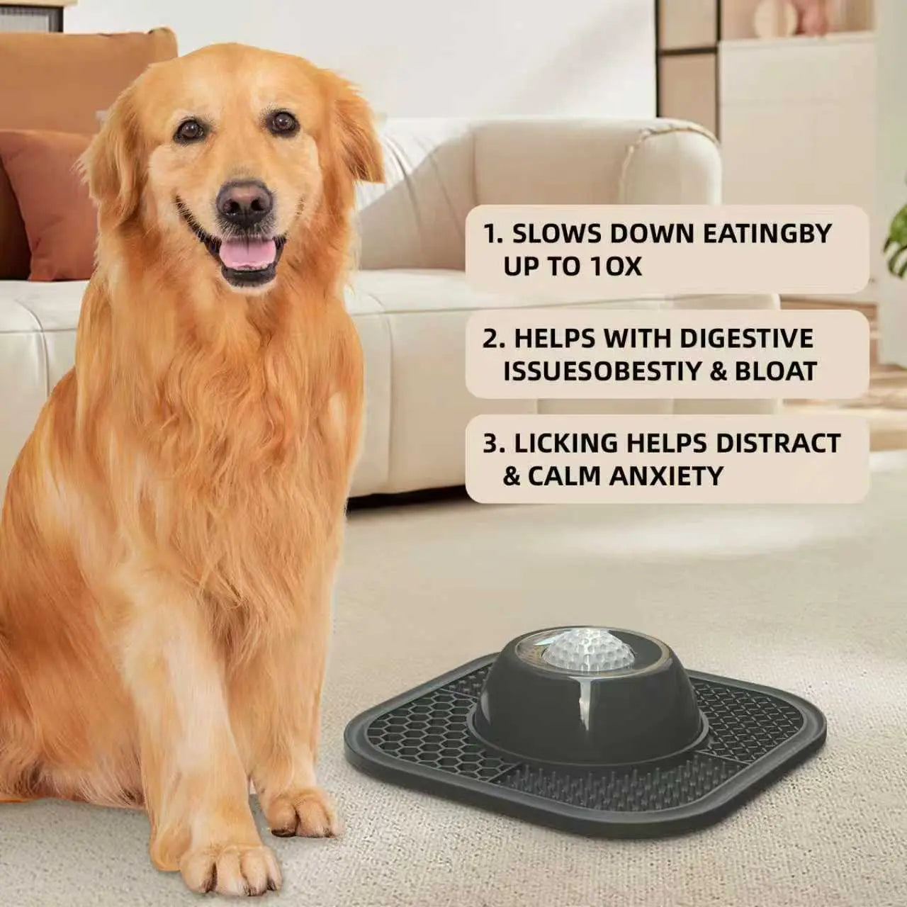 Pawlove Slow Feeder Dog Bowl with Entertained Ball-In - Anti-Slip Lick Bowl for Bone Broth & Yogurt, Perfect for All Breeds - Ideal for Dietary Supplements & Post-Op Nutrition