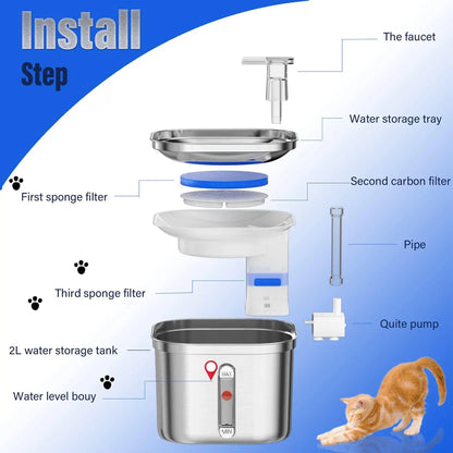 Large 74Oz Stainless Steel Automatic Pet Water Fountain - Ideal Dog & Cat Water Dispenser