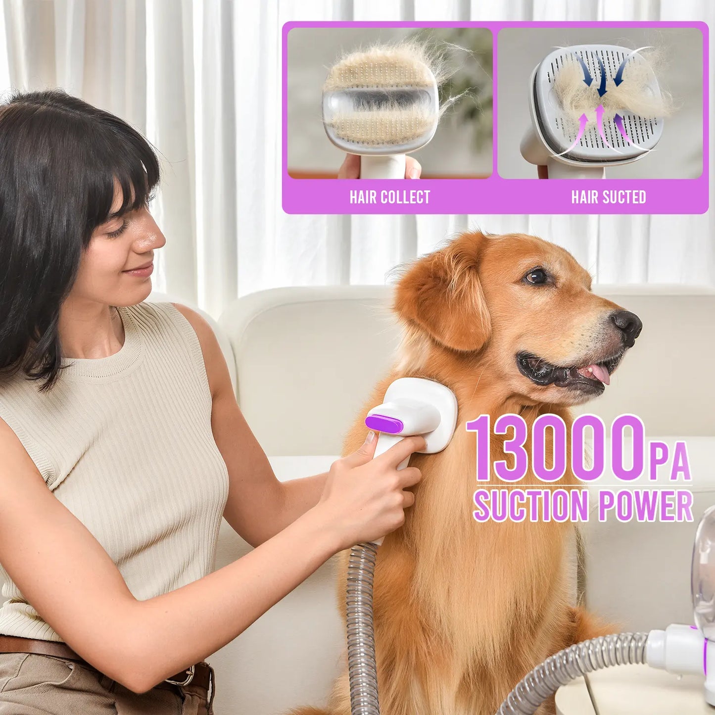 Geoorood All-In-One Dog Grooming Kit with Powerful Vacuum Brush - Lightweight, Portable, and Easy to Clean!