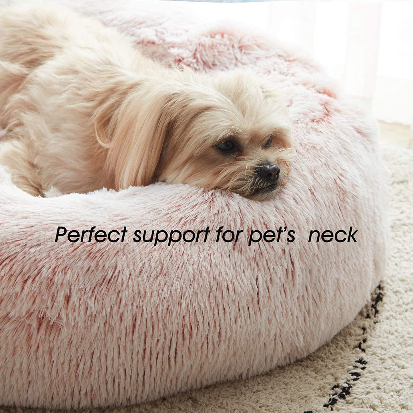 Cozy Calming Donut Pet Bed - Washable Fluffy Faux Fur, 20" Pink Round Cuddler for Small Dogs & Kittens, Anti-Anxiety & Self-Warming, Up to 12 lbs