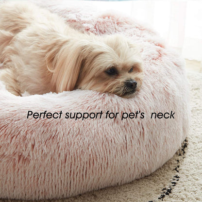Cozy Calming Donut Pet Bed - Washable Fluffy Faux Fur, 20" Pink Round Cuddler for Small Dogs & Kittens, Anti-Anxiety & Self-Warming, Up to 12 lbs