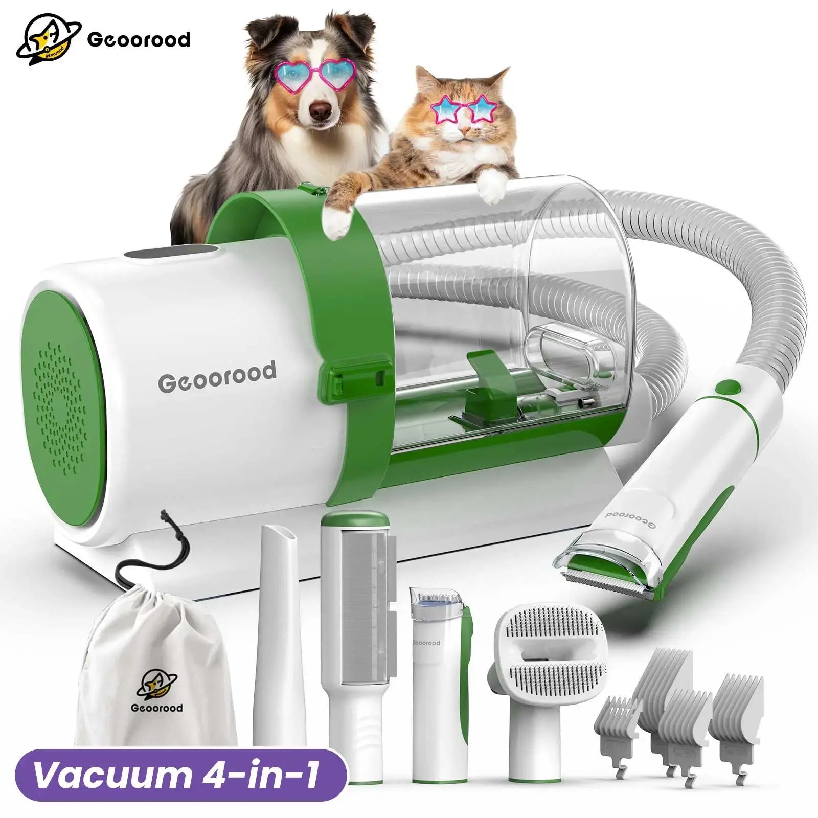 Geoorood All-In-One Dog Grooming Kit with Powerful Vacuum Brush - Lightweight, Portable, and Easy to Clean!