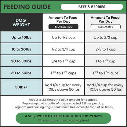 Air Dried Grain Free Dog Food for Dogs Large, Medium and Small | Puppy Dog Food, Adult Dog Food, Senior Dog Food | Beef & Berries 4.5 Lbs / 72 Oz Bag