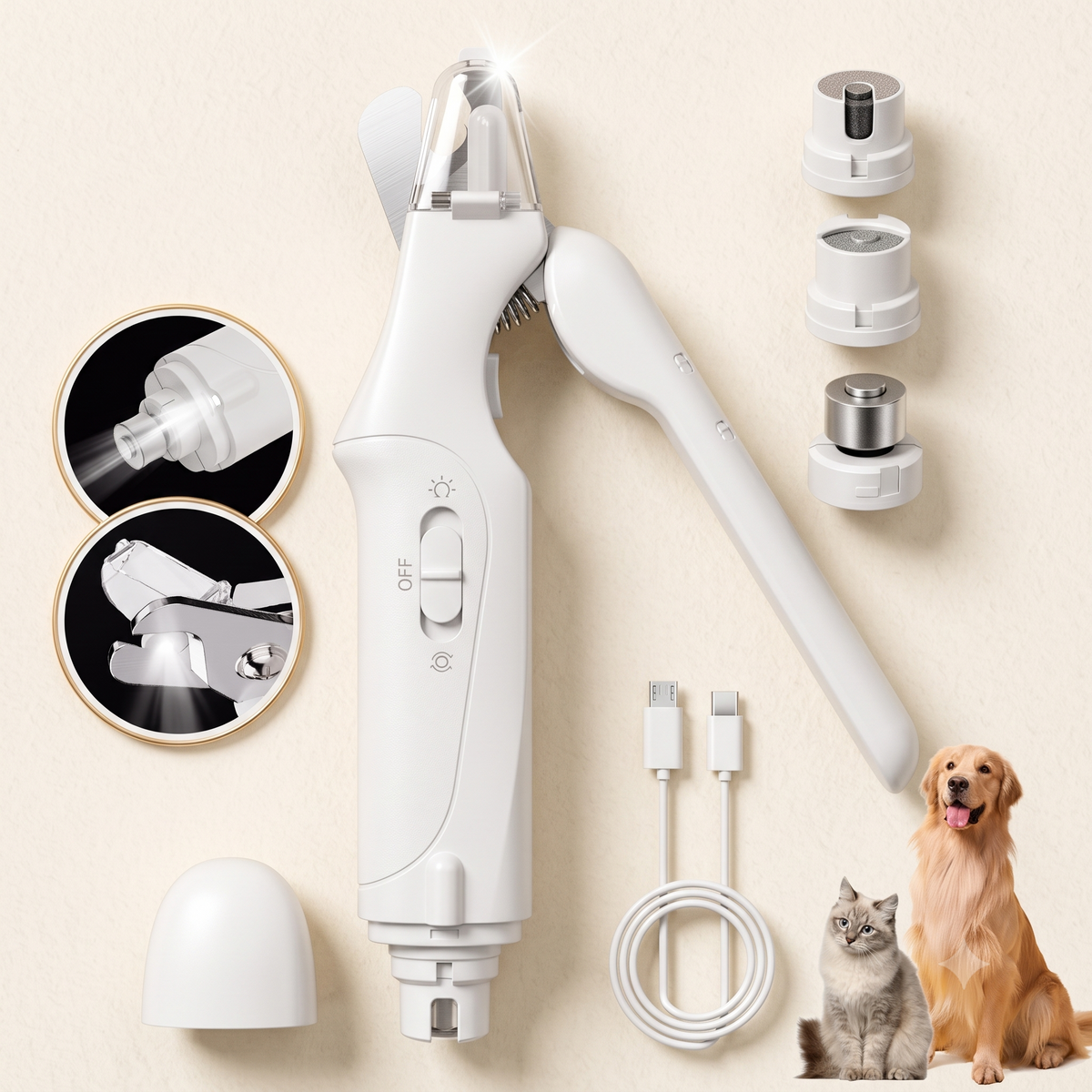 2-in-1 Rechargeable Pet Nail Trimmer & File with LED Light – Safe & Quiet for Dogs & Cats