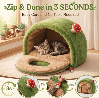 Enclosed Whimsical Nest Cat Bed with Washable Cushion & Anti-Slip Bottom for Indoor Kittens & Small Cats