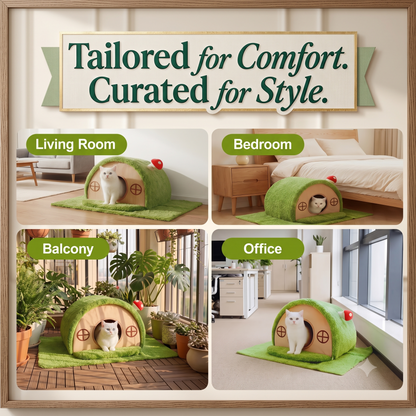 Enclosed Whimsical Nest Cat Bed with Washable Cushion & Anti-Slip Bottom for Indoor Kittens & Small Cats