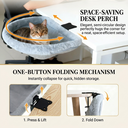 Foldable Cat Desk Hammock Perch for Home Office - Space-saving Clamp-On Design - Purfect for Cats & Kittens!