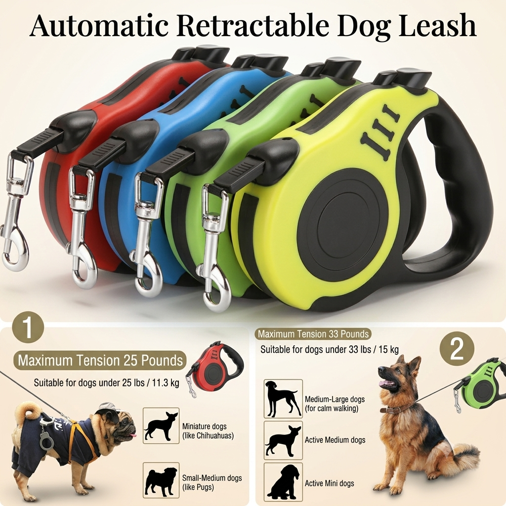 Automatic Retractable Dog Leash - Dual Size Options with Brake & Lock Safety System