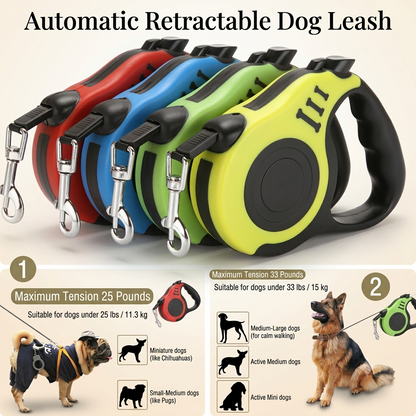 Automatic Retractable Dog Leash - Dual Size Options with Brake & Lock Safety System