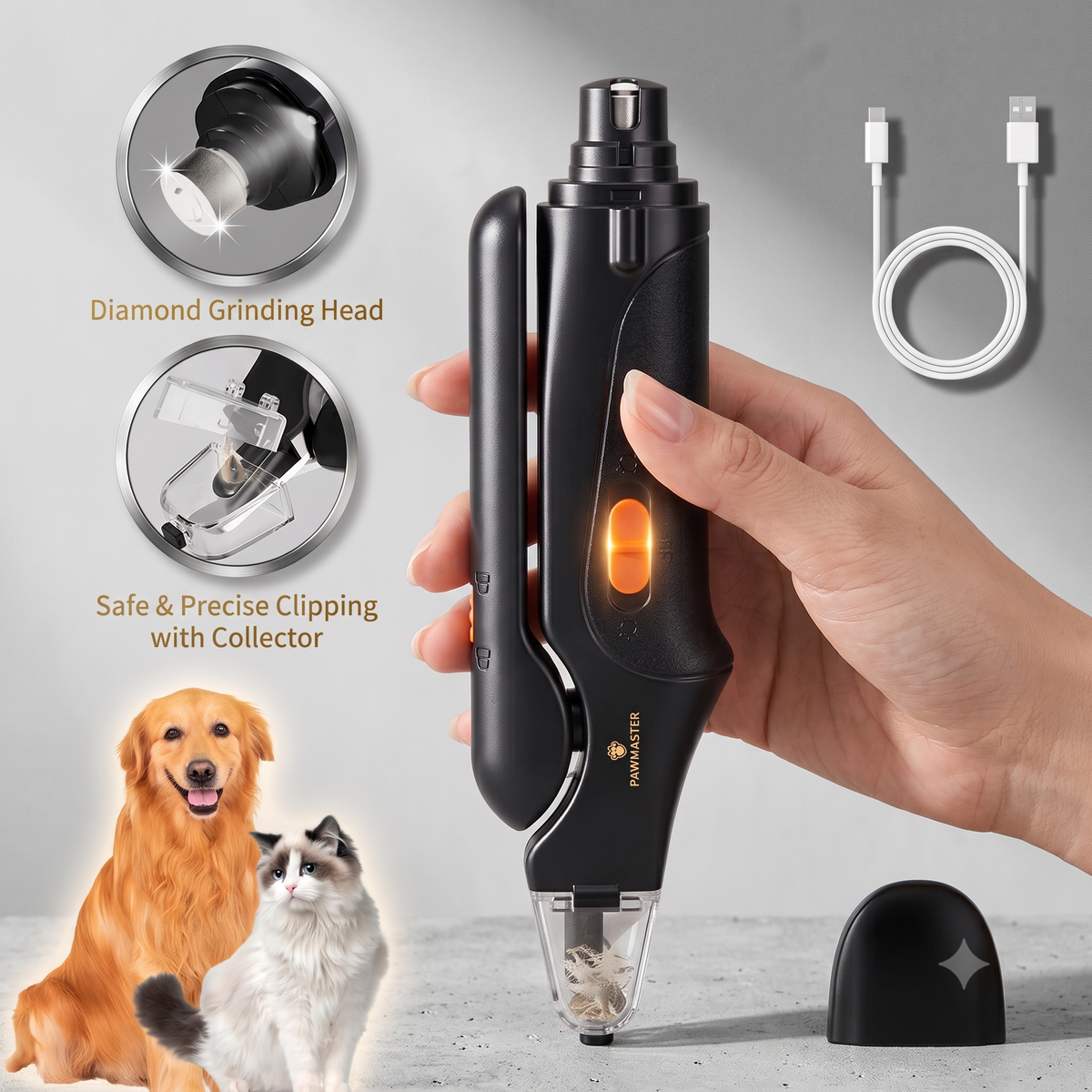 2-in-1 Rechargeable Pet Nail Trimmer & File with LED Light – Safe & Quiet for Dogs & Cats