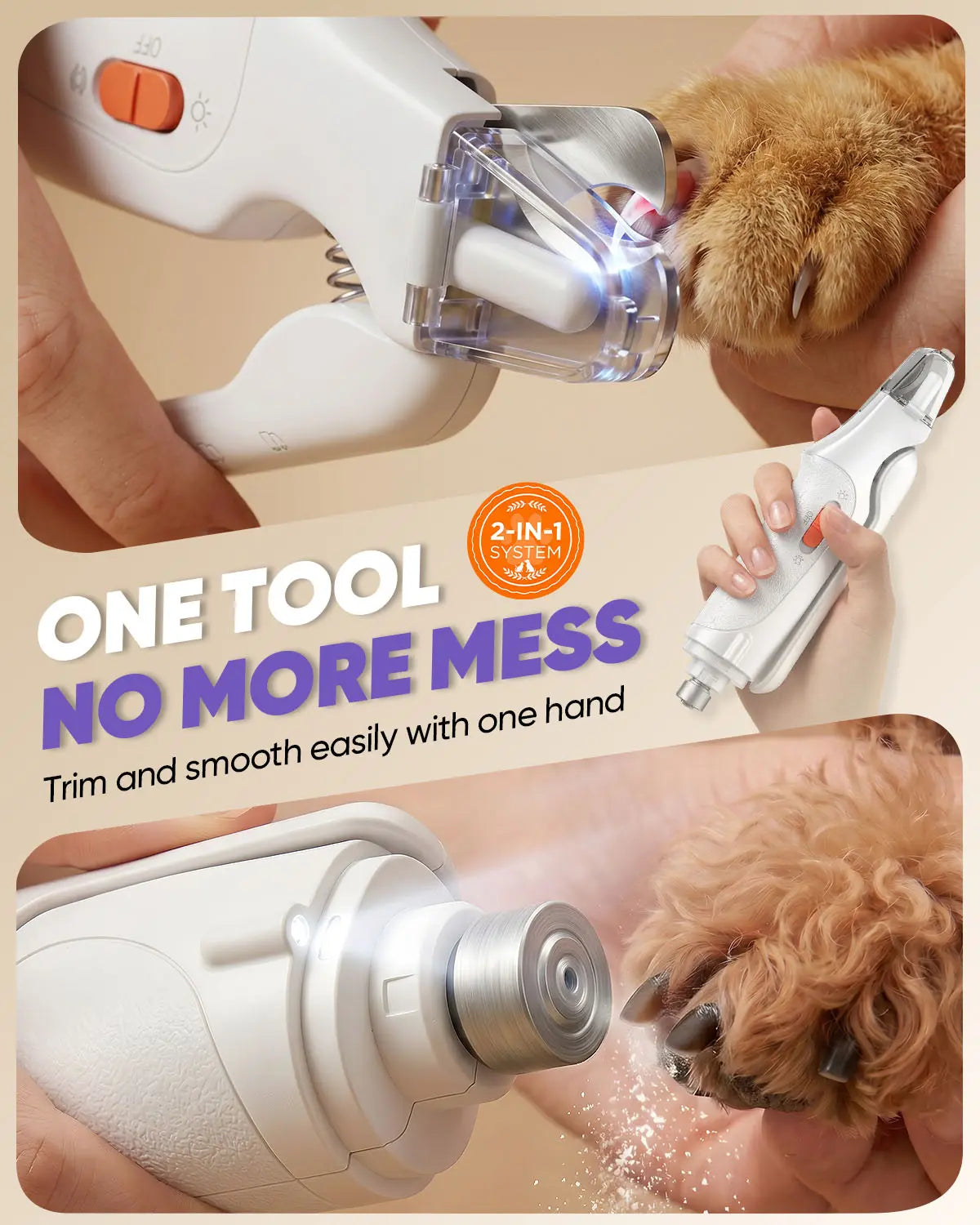 Catpick 2-In-1 Rechargeable Pet Grooming Kit - Nail Trimmer & File Set with LED Light for Safe, Quiet Claw Care for Dogs & Cats