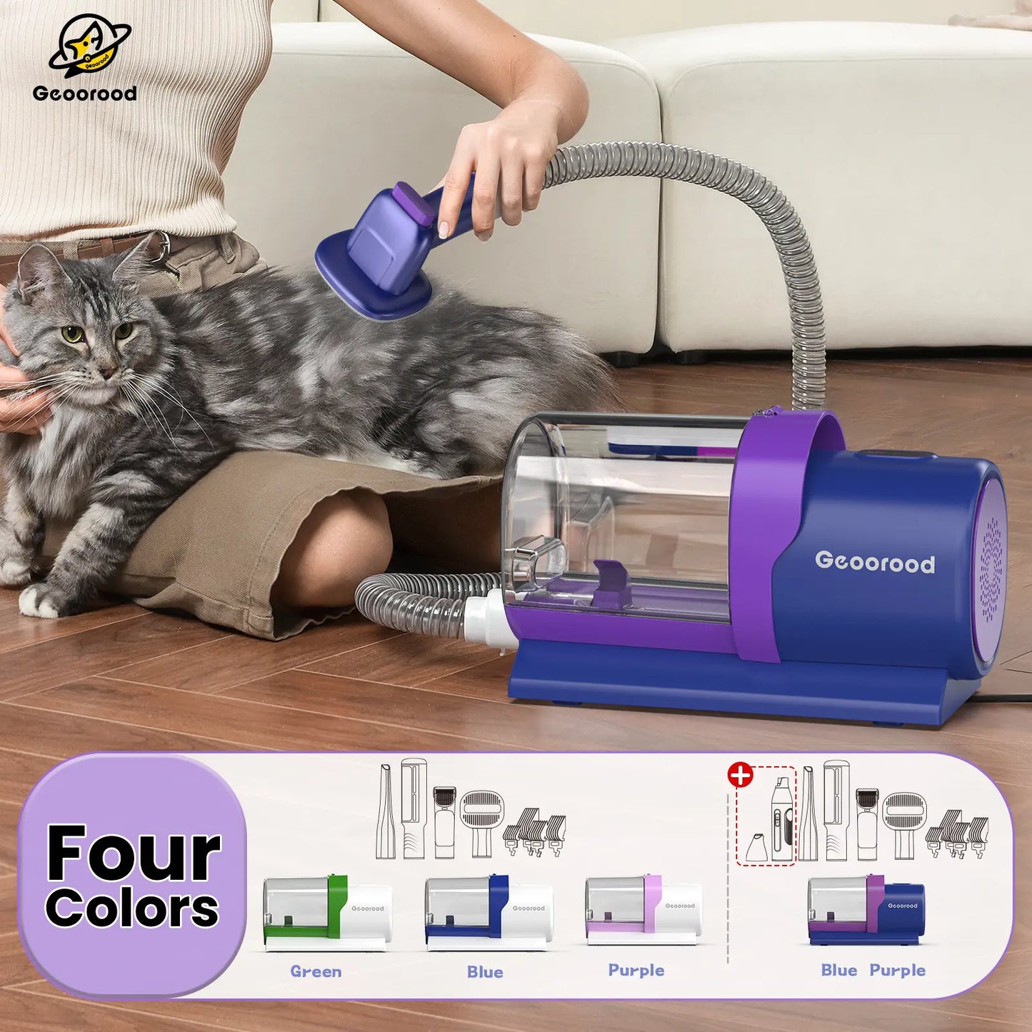 Geoorood All-In-One Dog Grooming Kit with Powerful Vacuum Brush - Lightweight, Portable, and Easy to Clean!