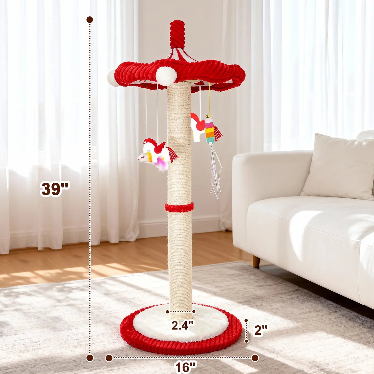 Interactive Carousel Sisal Cat Scratching Post & Circus Umbrella Toy - Perfect Cat Tree for Indoor Kittens and Adult Cats